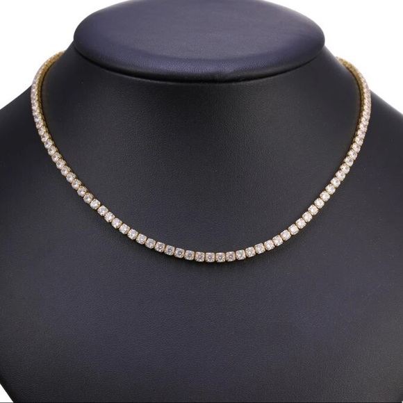 NEW GOLD PLATED DIAMOND TENNIS NECKLACE - Picture 3 of 3